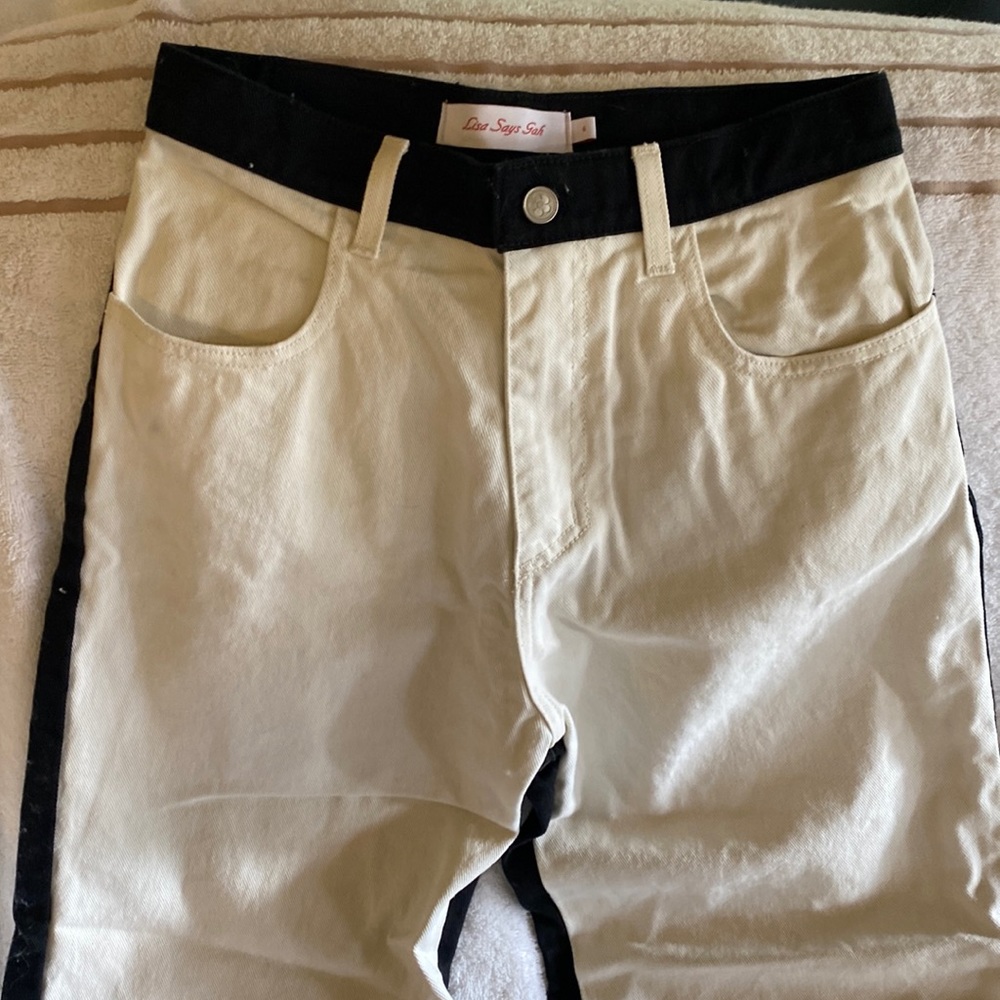 Lisa Says Gah 6 Robyn High Waist Ankle Straight Leg Jeans Black / Ivory